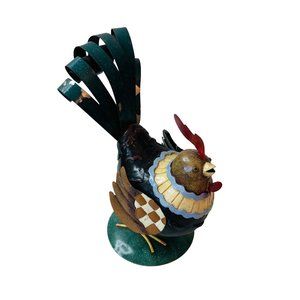 Metal Rooster Chicken Hand Painted 12" x 8.5"
